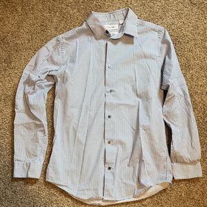 Sharp! Calvin Klein Boy’s White Dress Shirt with Navy Micro-Check